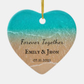 Strand Nieuw getrouwd stel foto kerst Keramisch Ornament (Voorkant)