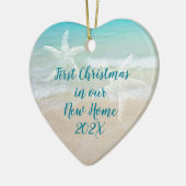 Strand Nieuw Huis Eerste Kerst Stervis Keramisch Ornament (Links)