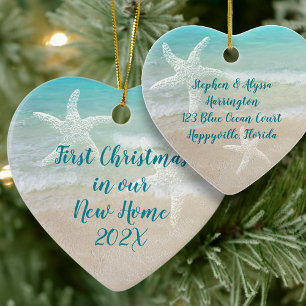 Strand Nieuw Huis Eerste Kerst Stervis Keramisch Ornament