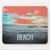 Strand Oceaan Artistieke Typografie Blauw Sinaasap Muismat (Voorkant)