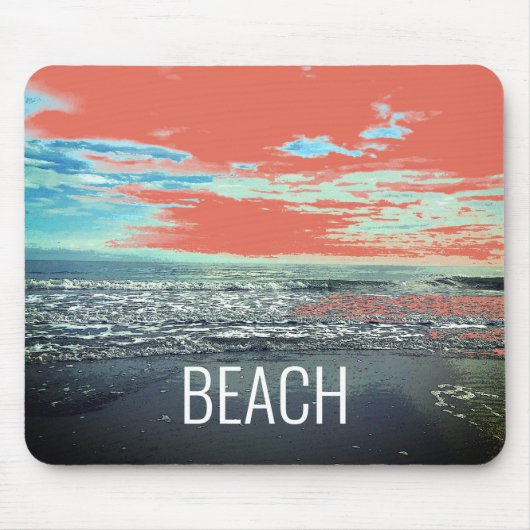 Strand Oceaan Artistieke Typografie Blauw Sinaasap Muismat (Voorkant)