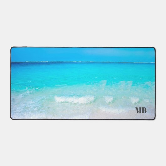 Strand Oceaan Blauw Iconisch Afbeelding Monogram Bureaumat (Voorkant)