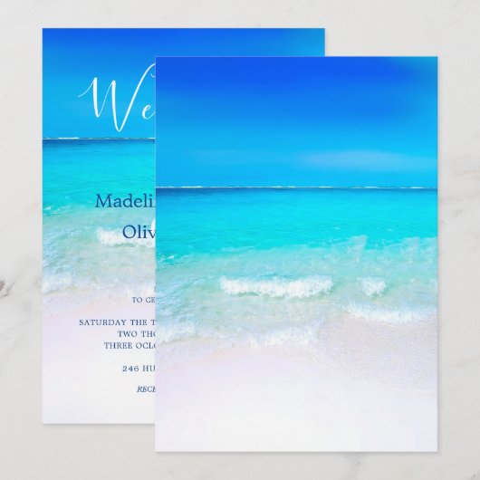 Strand Oceaan Blauw Tropische bestemming Trouwen Kaart (Voorkant / Achterkant)