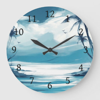 Strand Oceaan Blauw Wit zee Ontwerp 308 Grote Klok