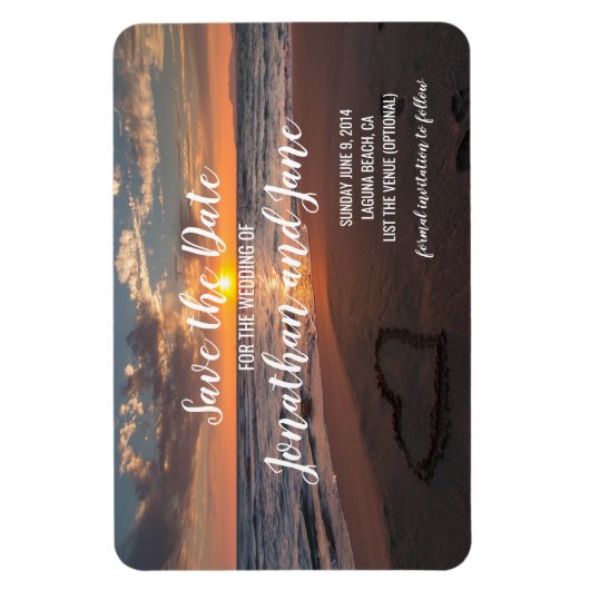 Strand Oceaan Bruiloft Hart Deluxe Save the Date Magneet (Verticaal)