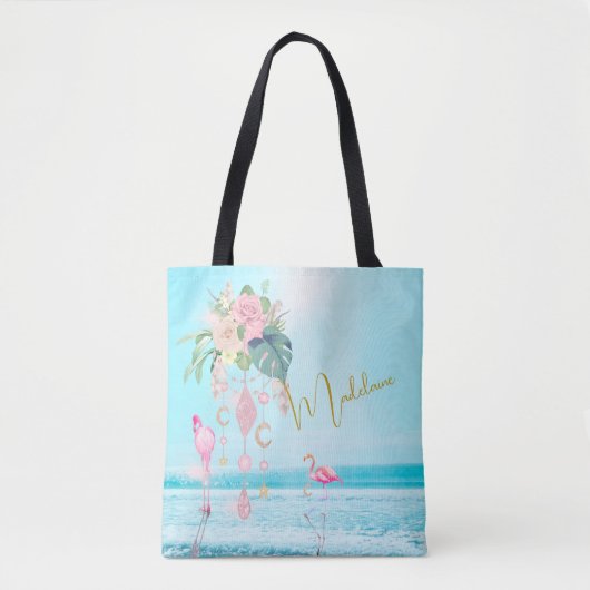 Strand Oceaan Flamingo Juwelen Mooie Roze Tote Bag (Voorkant)