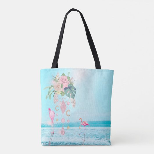 Strand Oceaan Flamingo Sieraden Mooie Roze Tote Bag (Achterkant)