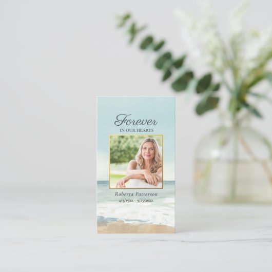 Strand Oceaan Foto Begrafenis Gebed Kaart Visitekaartje (Staand voorkant)