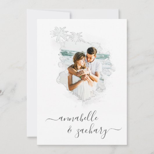 ~* Strand Oceaan FOTO + RSVP + QR AR6 Huwelijk Kaart (Voorkant)