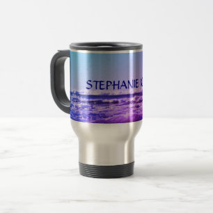Strand Oceaan Golf Monogram Naam Water Roze Cute Reisbeker