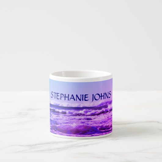 Strand Oceaan Golf Monogram Naam Water Roze Ombre Espresso Kop (Voorkant)