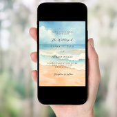 Strand oceaan golven blauw beige bruiloft kaart