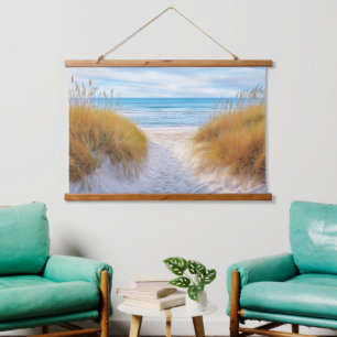Strand Oceaan Grassen Zand Duinen Pad Kunst Hangend Wandkleed