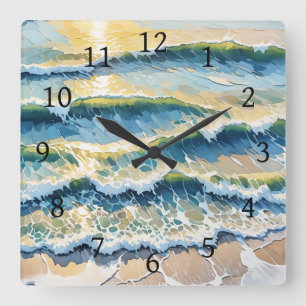 Strand Oceaan Groen Blauw Geel Ontwerp 345 Vierkante Klok
