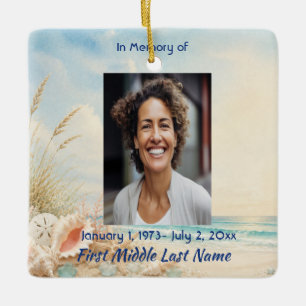 Strand Oceaan Herdenkingsgebedskaart Foto Aandenke Keramisch Ornament