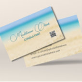 Strand Oceaan Kust QR Code Blauw Modern Visitekaartje