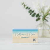 Strand Oceaan Kust QR Code Blauw Modern Visitekaartje (Staand voorkant)