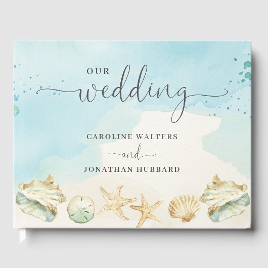 Strand Oceaan Kustbestemming bruiloft Gastenboek (Voorkant)