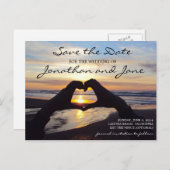 Strand Oceaan Liefde Hart Bruiloft Save the Date Aankondigingskaart (Voorkant / Achterkant)