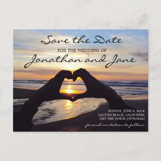 Strand Oceaan Liefde Hart Bruiloft Save the Date Aankondigingskaart (Voorkant)