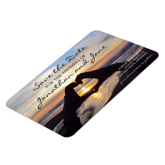 Strand Oceaan Liefde Hart Bruiloft Save the Date Magneet (Linkerzijde)