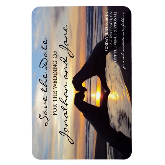 Strand Oceaan Liefde Hart Bruiloft Save the Date Magneet (Verticaal)