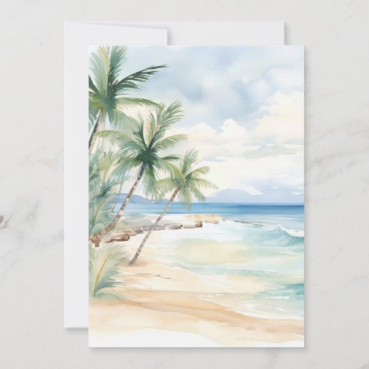 Strand oceaan palmbomen bruiloft kaart (Achterkant)