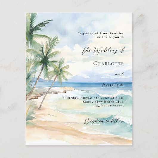 Strand oceaan palmbomen bruiloft uitnodiging (Voorkant)