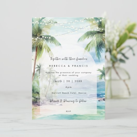 Strand Oceaan Tropische bruiloft uitnodiging (Staand voorkant)
