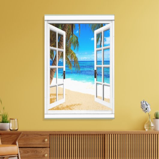 Strand Oceaan Uitzicht Faux Venster Canvas Afdruk (Insitu (Woonkamer))