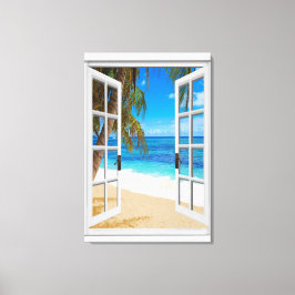 Strand Oceaan Uitzicht Faux Venster Canvas Afdruk