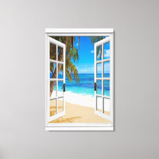 Strand Oceaan Uitzicht Faux Venster Canvas Afdruk