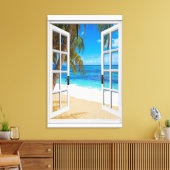 Strand Oceaan Uitzicht Faux Venster Canvas Afdruk (Insitu (Woonkamer))