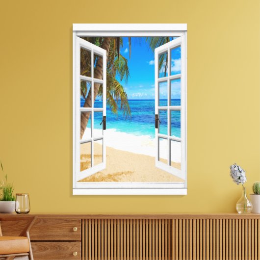 Strand Oceaan Uitzicht Faux Venster Canvas Afdruk (Insitu (Woonkamer))