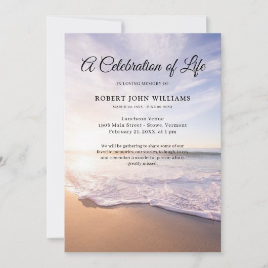 Strand Oceaan Viering van het Leven Begrafenis Kaart (Voorkant)