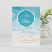 strand, oceaan Waterverf achtergrond bruiloft Kaart (Staand voorkant)