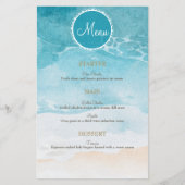 Strand, Oceaan Waterverf Achtergrond Trouwmenu (Voorkant)
