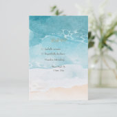 Strand, Oceaan Waterverf Achtergrond Trouwmenu RSVP Kaartje (Staand voorkant)