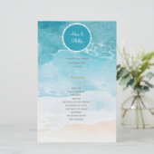 Strand, Oceaan Waterverf Achtergrond Trouwprogramm (Staand voorkant)