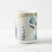 Strand Oceaan Zee Schelpen Blauw in Witte Veren Ho Koffiemok (Center)