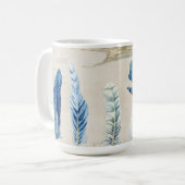 Strand Oceaan Zee Schelpen Blauw in Witte Veren Ho Koffiemok (Voorkant links)