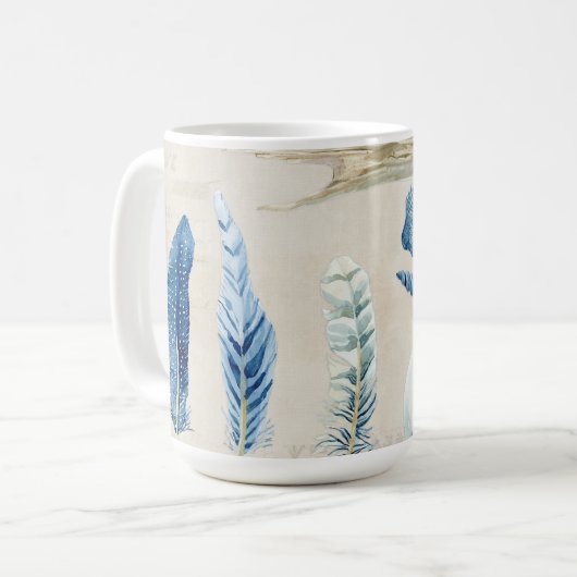 Strand Oceaan Zee Schelpen Blauw in Witte Veren Ho Koffiemok (Voorkant links)