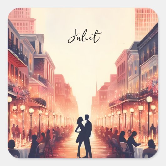 Strand Oceaan Zomer Nieuw-Orleans Bruidsfeest Vierkante Sticker (Voorkant)