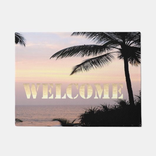 Strand, Oceaan, Zonsondergang, Palm, Welkom Deurmat (Voorkant)