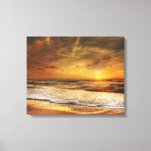 Strand Oceaan Zonsondergang Zonsopgang Fotografie  Canvas Afdruk