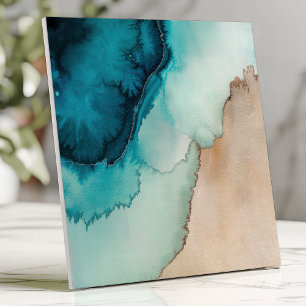 Strand Oceaanblauw en Zand Waterverf Tegeltje