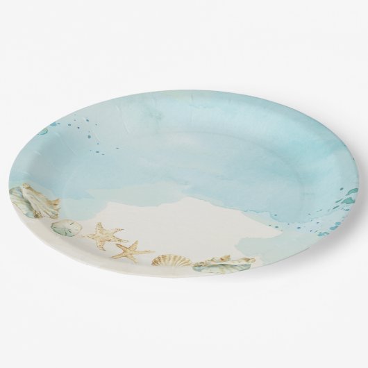 Strand Ocean Destination Bruids Verjaardag Papieren Bordje (Gekanteld)