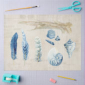 Strand Ocean Sea Shells Feathers Blue Decoupage Tissuepapier (Craft)
