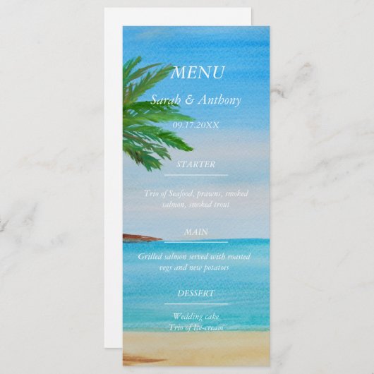 Strand Ocean Seaside 50e bruiloft Jubileum Voedsel Menu (Voorkant / Achterkant)