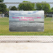 Strand Ocean Sky Roze Blauwe Foto Verjaardagsfeest Spandoek (Insitu)